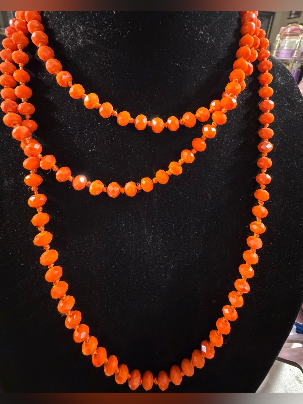Bright Orange Faceted Glass Bead Layered Necklace